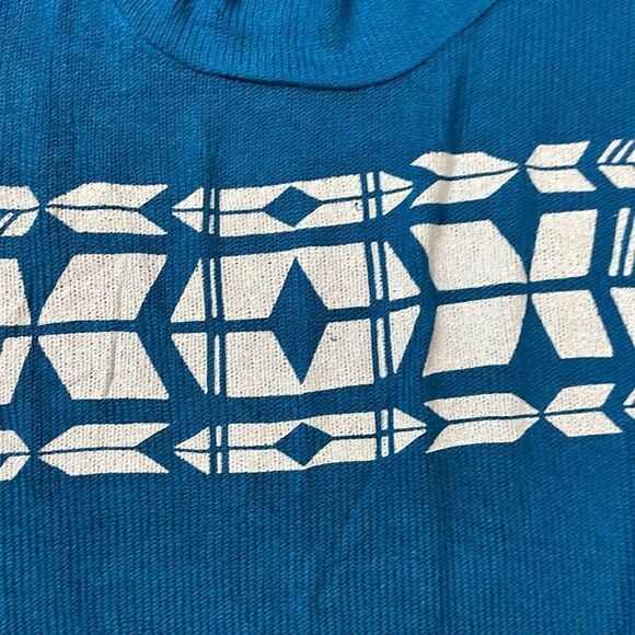 NWOT WildFox Women’s Small Blue Knit Screen Print Oversized Sweater Puff Sleeves - Picture 2 of 4